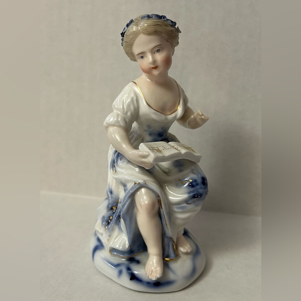 Antique 19C. Sitzendorf Voigt Bros. Porcelain Hand-painted Seated Woman, Dresden